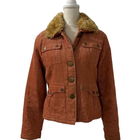 90s Jennyfer J Gilmore Girls Rory Style Rust Corduroy Trucker Jacket L - Picture 4 of 6